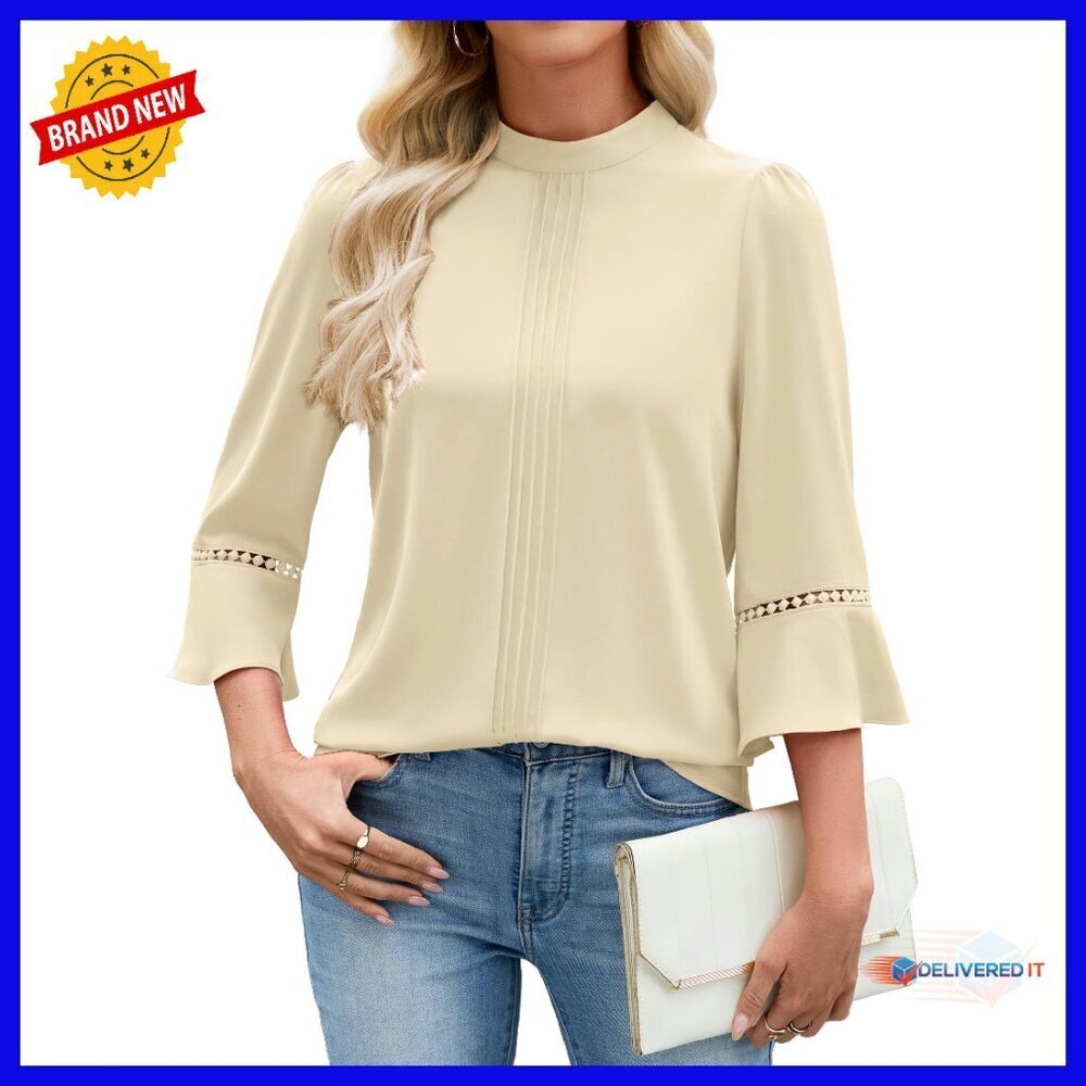 Women's 3/4 Sleeve Mock Neck Tunic Blouse with Lace Cuffs